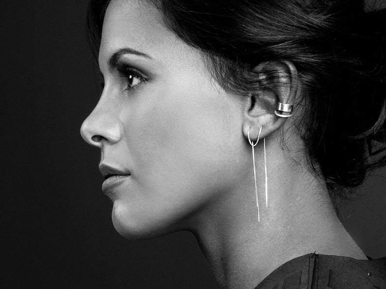 Asymmetrical threader earrings, pull through chain, sexy layerin Asymmetrical threader earrings, pull through chain, sexy layerin