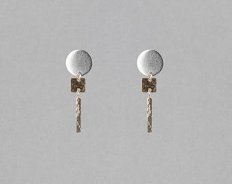 Handmade Two-Tone Earrings: Sterling Silver & 14k Gold, Geometric Drop