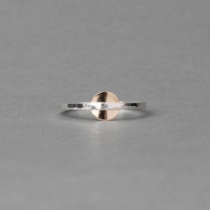 Mixed metal, stacking ring, hammered metal, handmade, silver and 14k gold, Two-Tone Zilker Ring |  Violet Crown Collection by Haley Lebeuf