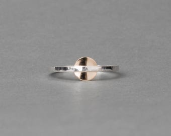 Mixed metal, stacking ring, hammered metal, handmade, silver and 14k gold, Two-Tone Zilker Ring |  Violet Crown Collection by Haley Lebeuf