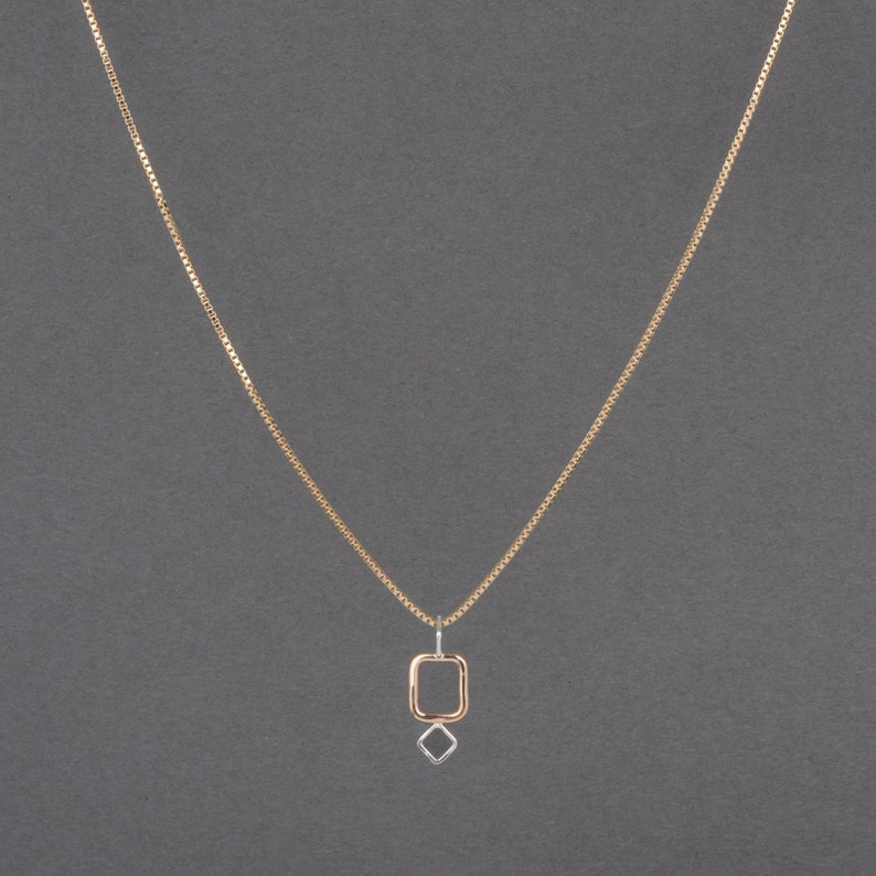 Dip Charm Necklace, Layering Box Chain, Mixed Metal, Geometric Design, Diamond Shapes, Neck Mess Rhythm Collection by Haley Lebeuf image 8