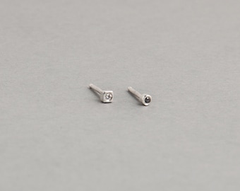Tiny, asymmetrical, studs, diamonds, geometric, circle and square, silver or vermeil, Stardust Studs | Voyager Collection by Haley Lebeuf