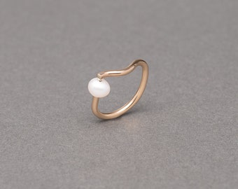 Modern freshwater pearl, unique, organic, handmade, asymmetrical, silver, gold | Rebirth Ring from the Springs Collection by Haley Lebeuf