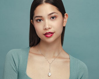 Elegant freshwater pearl pendant, sexy, chic, handmade, y necklace | Flourish Pearl Necklace from the Springs Collection by Haley Lebeuf