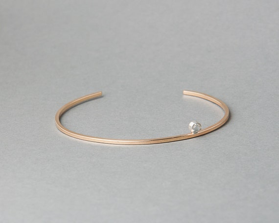 14k Gold fill cuff, bracelet, stacking bangle, moonstone or hematite gemstone, simple, Moment Bracelet | Sequence Collection by Haley Lebeuf