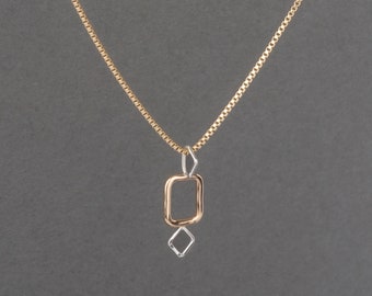 Dip Charm Necklace, Layering Box Chain, Mixed Metal, Geometric Design, Diamond Shapes, Neck Mess | Rhythm Collection by Haley Lebeuf