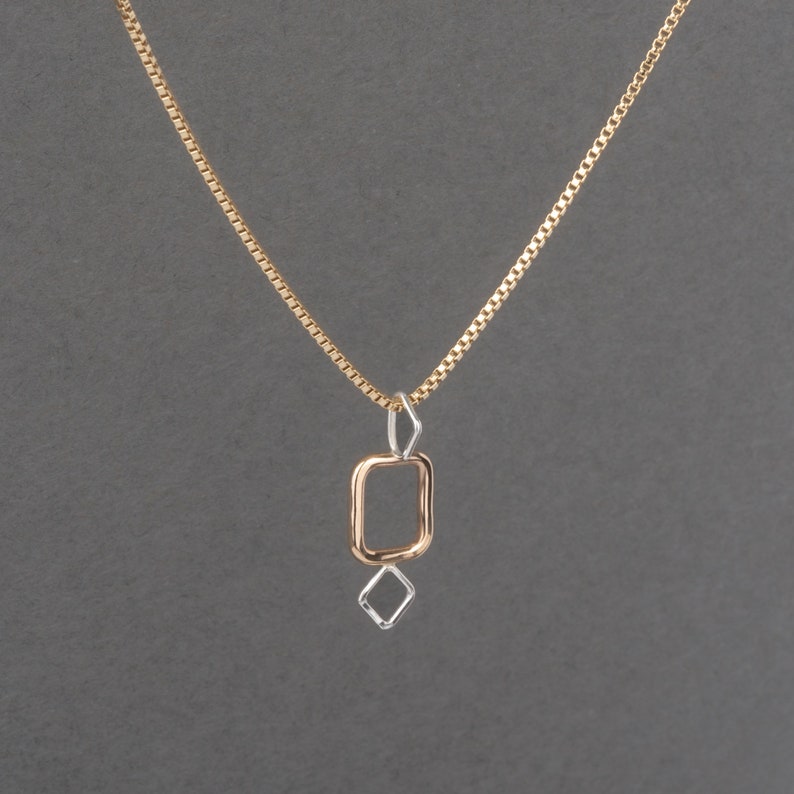 Dip Charm Necklace, Layering Box Chain, Mixed Metal, Geometric Design, Diamond Shapes, Neck Mess Rhythm Collection by Haley Lebeuf image 1