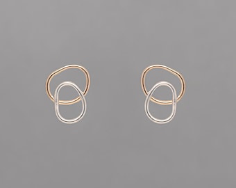 Mixed metal, everyday earrings, handmade, silver and gold fill, minimalist | Pool Two-Tone Studs from the Springs Collection by Haley Lebeuf