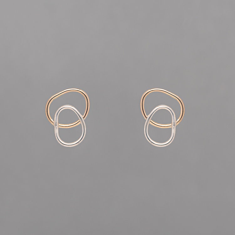 Mixed metal, everyday earrings, handmade, silver and gold fill, minimalist | Pool Two-Tone Studs from the Springs Collection by Haley Lebeuf