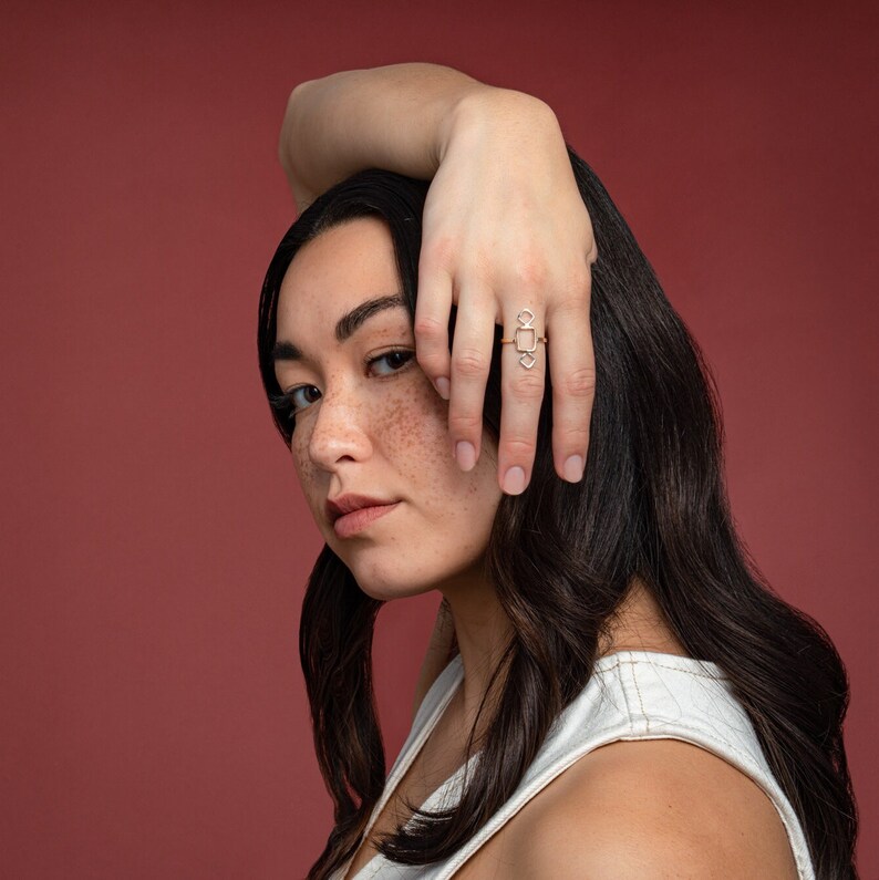 Dip Two Tone Ring, Mixed Metal, Geometric Southwestern Style, Silver, Gold-Fill, Handmade, Square Statement Rhythm Collection Haley Lebeuf image 3