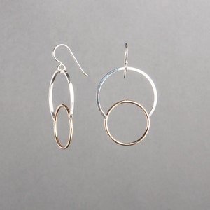 Mixed metal earrings, modern jewelry, handmade in USA, minimalist, gold and silver Eclipse Earrings Voyager Collection by Haley Lebeuf image 2