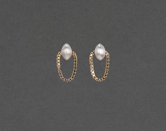 Two Tone Stud Earrings: Gold Chain, Silver Ellipse, Handmade. Form Stud from Form Collection by Haley Lebeuf