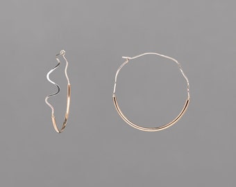 Lightweight, pull through, threader hoops, mixed metal, modern | Freedom Two-tone Hoop Earrings from the Springs Collection by Haley Lebeuf