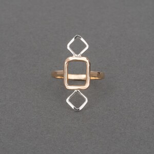 Dip Two Tone Ring, Mixed Metal, Geometric Southwestern Style, Silver, Gold-Fill, Handmade, Square Statement Rhythm Collection Haley Lebeuf image 2
