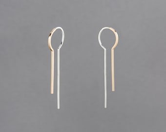 Unique mixed metal threader earrings, pull-through, two toned, reversible, trendy,  Hollowbody Earrings | Tejas Collection From Haley Lebeuf