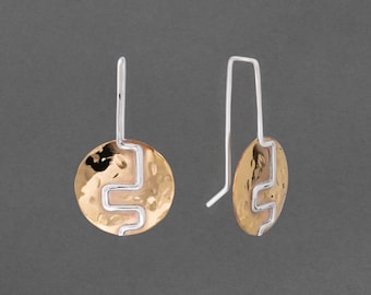 Two Step Brass and Sterling Disc Earrings | Pull through | Mixed metal | Handmade gift | Modern jewelry | Rhythm Collection by Haley Lebeuf