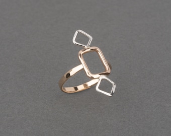 Dip Two Tone Ring, Mixed Metal, Geometric Southwestern Style, Silver, Gold-Fill, Handmade, Square Statement | Rhythm Collection Haley Lebeuf