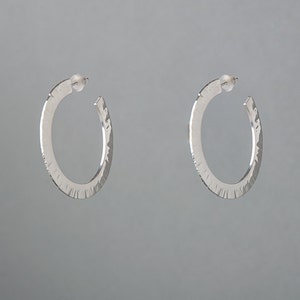 Hand forged, unique hoops, made in USA, sexy jewelry, sterling silver or vermeil, hammered metal, timeless, Flux Hoop Sequence Collection image 3