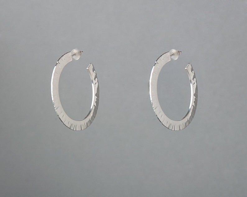 Hand forged, unique hoops, made in USA, sexy jewelry, sterling silver or vermeil, hammered metal, timeless, Flux Hoop Sequence Collection image 3