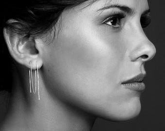 single threader earring, asymmetrical silver versatile, chain, sterling silver, unique and modern, pull through | F E M M E by Haley Lebeuf