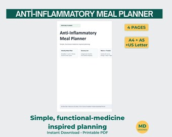 Planificador de comidas antiinflamatorias imprimible / Menú semanal + Lista de la compra + Macros (PDF)