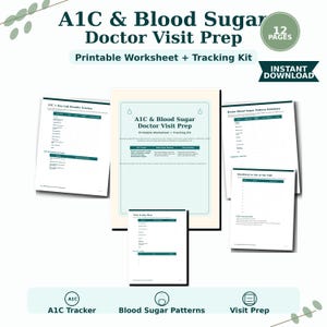 Arbeitsblatt zur Vorbereitung des Arztbesuchs (A1C-Wert), Diabetes-Terminplaner, Glukosetagebuch, Labor-Tracker (PDF), digitaler Download