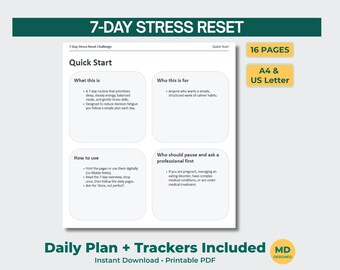 Desafío de 7 días para restablecer el estrés (imprimible) / Rutina diaria con control de cortisol + PDF de seguimiento