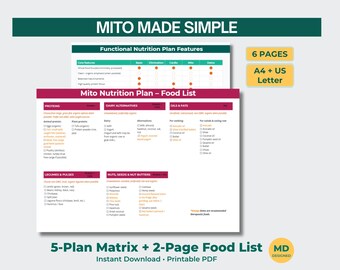 Lista de alimentos para la nutrición mitocondrial (PDF) / Guía dietética de apoyo energético + Matriz de plan imprimible