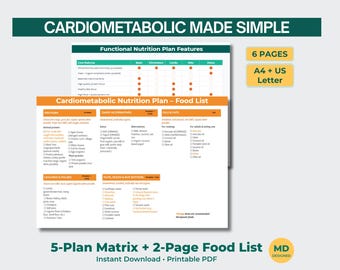 Lista de alimentos para la salud cardiovascular y metabólica (PDF) / Matriz imprimible del plan de nutrición cardiometabólica