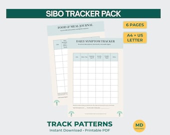 Seguimiento de síntomas de SIBO imprimible / Diario de alimentos y desencadenantes de SII / PDF diseñado por médicos