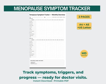 Registro imprimible de síntomas de la menopausia / Registro diario, semanal y mensual / Estado de ánimo durante los sofocos (PDF)