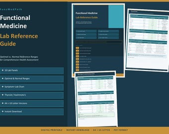 Guía de referencia de laboratorio de medicina funcional (PDF imprimible): rangos óptimos frente a rangos normales, tiroides, hormonas, glucosa en sangre.