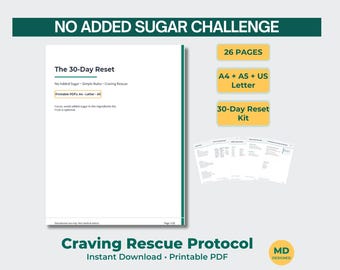 Kit de 30 días sin azúcar añadido / Planificador de desintoxicación de azúcar + Protocolo para antojos (PDF)