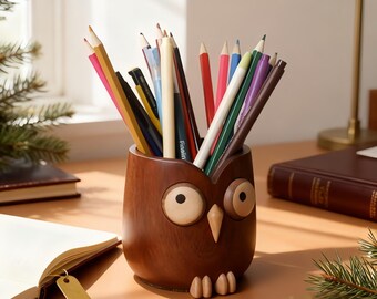 Solid Wood Desktop Pen Holder - Multifunctional Makeup Brush Storage Bin, Office Stationery Organizer, Stylish Desk Ornament Gift