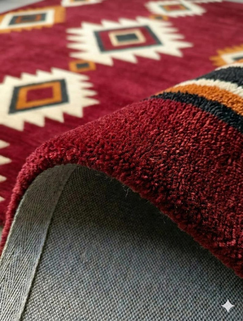 Red Tribal Area Rug, Southwestern Geometric Living Room Carpet, Boho ...