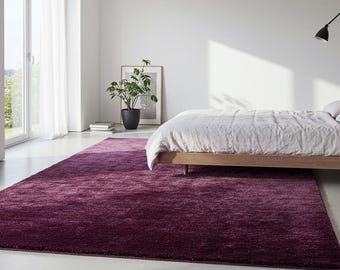 Purple Ombre Shag Rug | Deep Plum Gradient Carpet | Soft Fluffy Bedroom Rug | Modern Handmade Area Rug | Custom Size Floor Decor