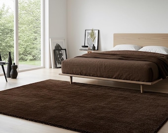 Brown Shaggy Rug | Ultra Soft Thick Pile Carpet | Cozy Minimal Bedroom Decor | Luxury Textured Floor Mat | Custom Size Modern Rug