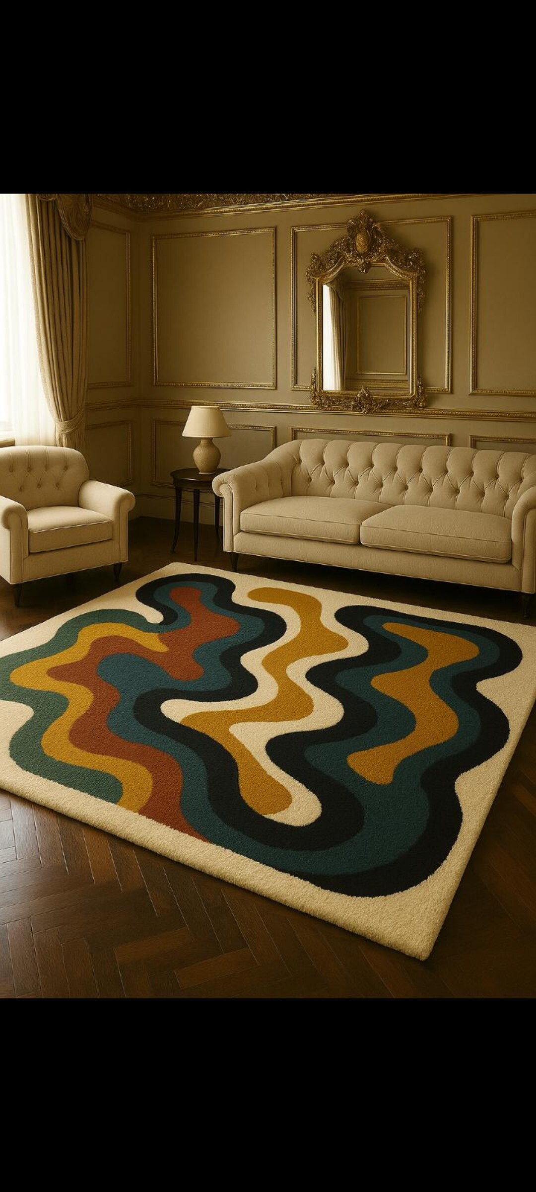 Wool Wave Rug Abstract Wavy Wool Rug, Handmade Modern Area Rug, Retro Wave Pattern ...