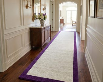 Hand-Tufted Purple Cream Area Rug Geometric Modern Color Block Runner Hallway Entrance Accent Home Decor Living Room