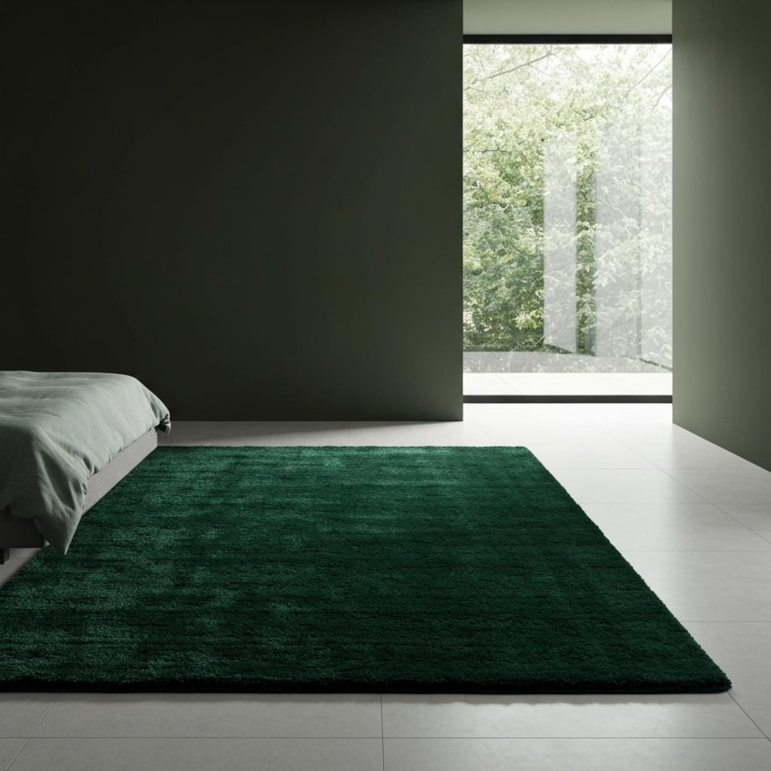 Dark Green Shaggy Rug | Ultra Soft Plush Carpet | Modern Minimal ...