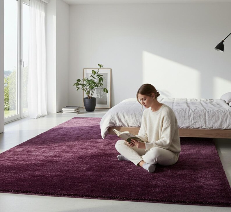 Deep Violet Rug Purple Ombre Shag Rug | Deep Plum Gradient Carpet | Soft Fluffy Bedroom ...