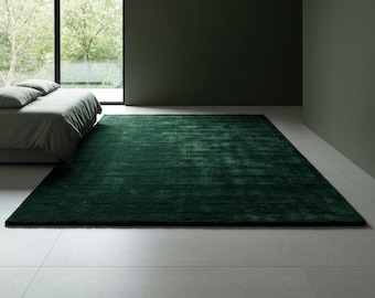 Dark Green Shaggy Rug | Ultra Soft Plush Carpet | Modern Luxury Bedroom Floor Mat | Deep Emerald Area Rug | Custom Size Thick Shag Carpet