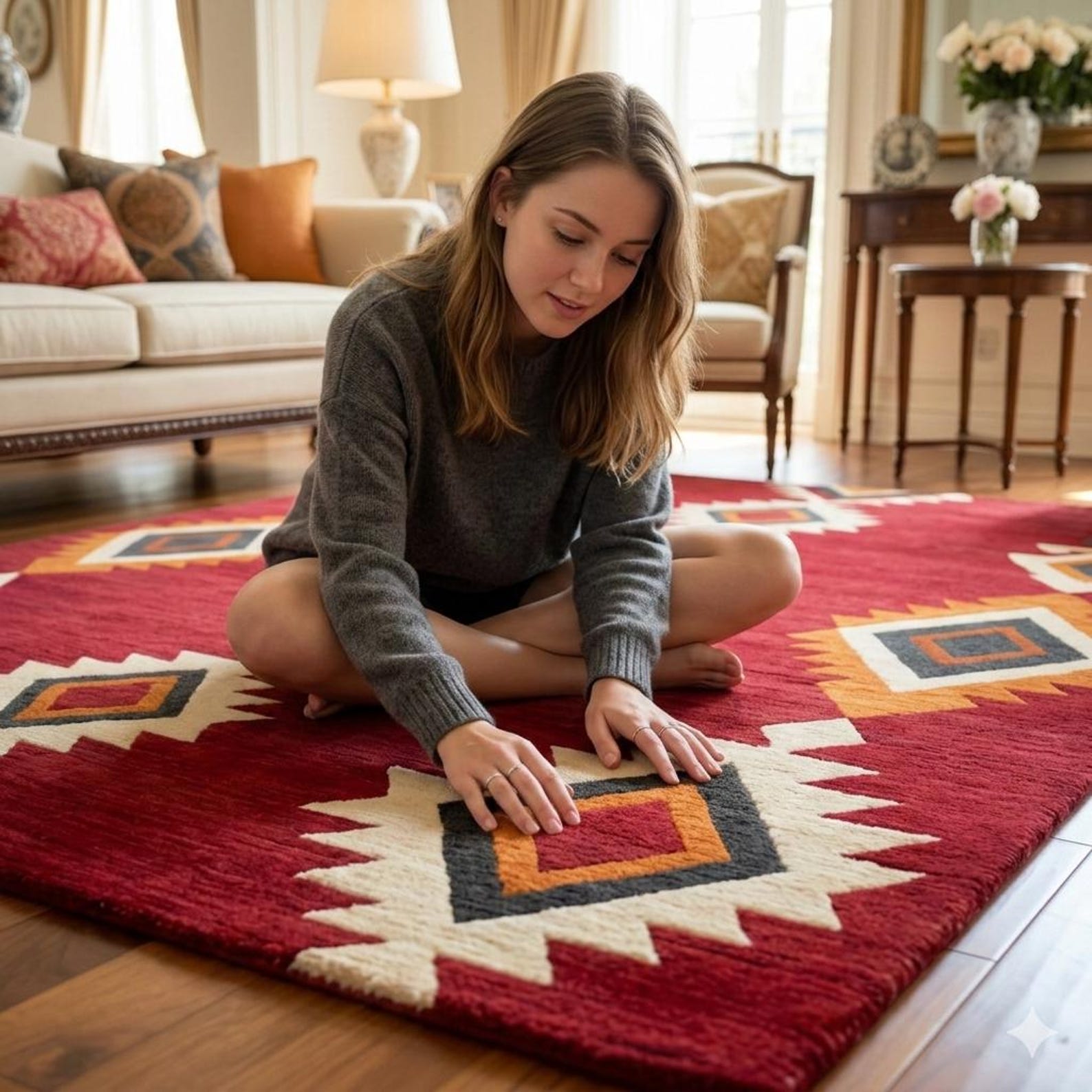 Red Tribal Area Rug, Southwestern Geometric Living Room Carpet, Boho ...