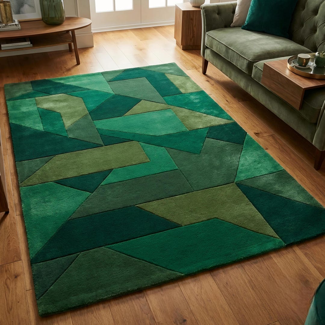 Green Geometric Area Rug, Modern Living Room Carpet, Luxury Soft ...