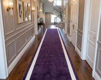 Modern paars vloerkleed hal, handgetufte wollen loper Nieuw-Zeeland, luxe randtapijt, loper lange hal, op maat gemaakt wollen vloerkleed