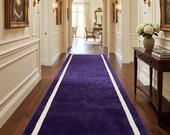 Modern Purple Hallway Runner Rug, Hand Tufted New Zealand Wool Runner, Luxury Entryway Carpet, Custom Corridor Runner Rug