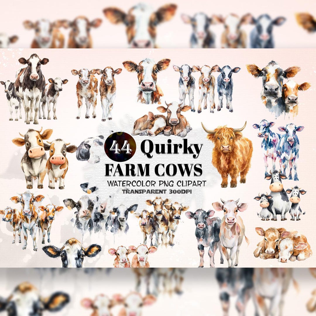 Watercolor Cow Clipart Bundle, Farm Animal PNG (digital Download) - Etsy