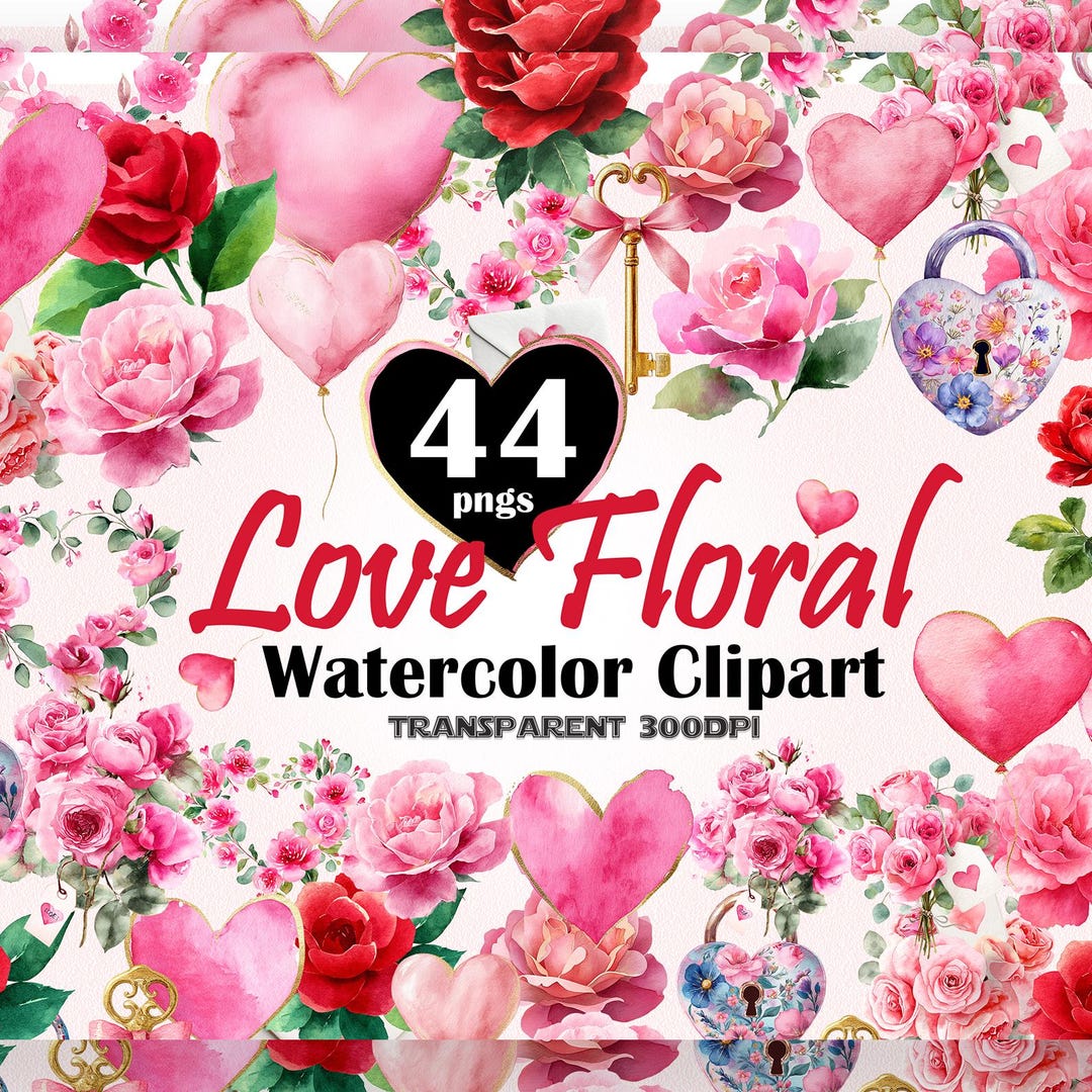 Love Floral Clipart Bundle, Roses, Hearts, Valentine Flowers (PNG) - Etsy