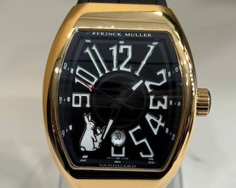 Vintage Franck Muller Automatic Movement Black Dial Rose Gold Stainless Steel Body Black Leather/Rubber Strap Men's Wrist Watch