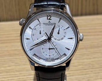 Vintage Jaeger-LeCoultre Automatic Movement Silver Dial Silver Stainless Steel Body Black Leather Strap Men's Wrist Watch